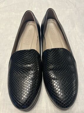 Ecco Black Snake-Embossed Leather Slip-On Loafers